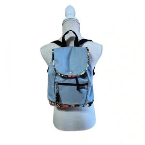 JanSport Abbie Mini 12” Backpack Light Blue Floral Cinched Bag